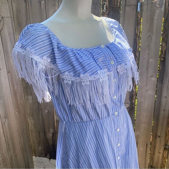 Uterque striped midi dress with lace and fringe design - Picture 2 of 13